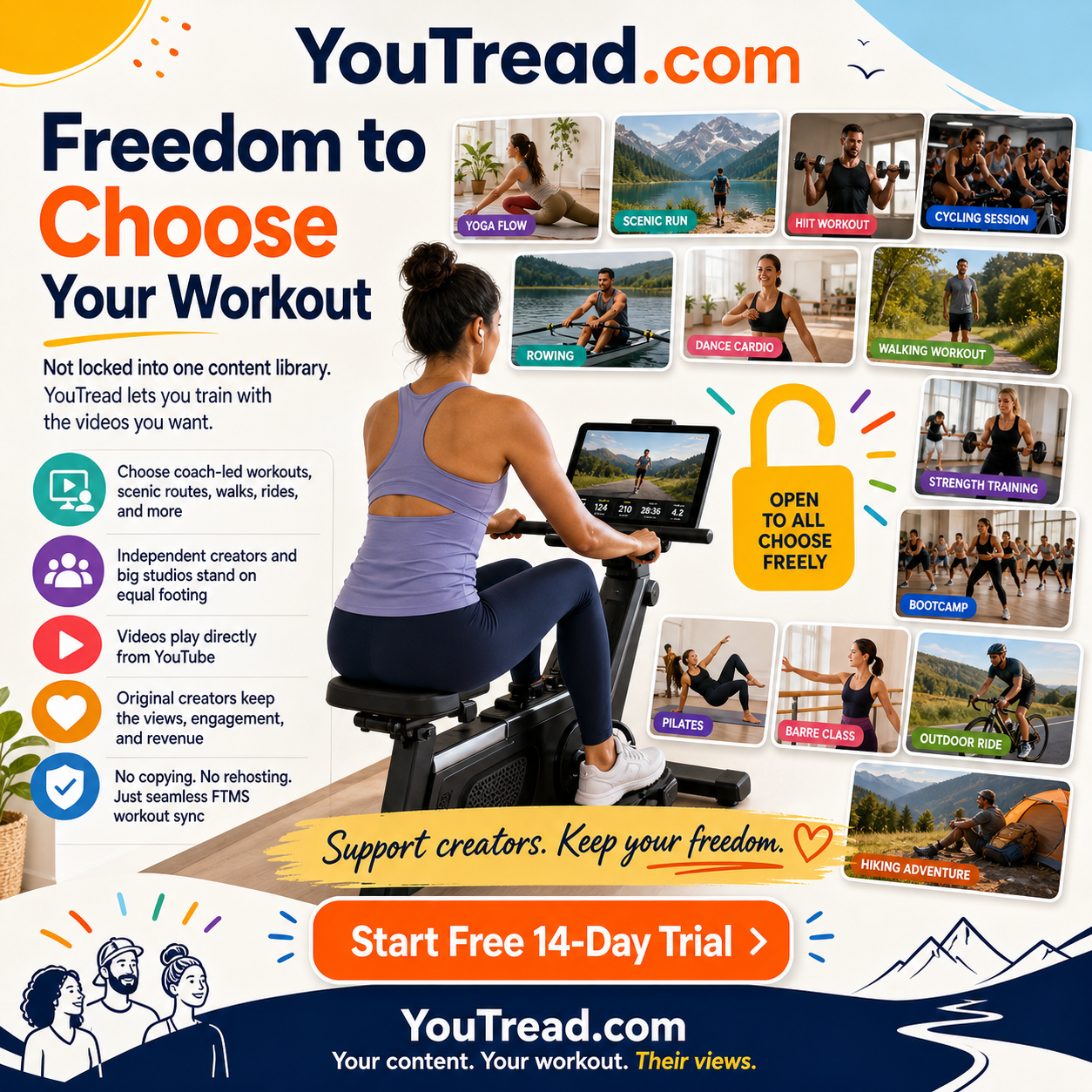 Open YouTread workout ecosystem with YouTube content and smart equipment